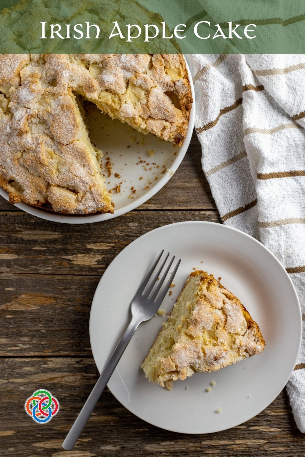 Slice of Irish apple cake on a plate | Irish American Mom Slice of apple cake taken from the cake