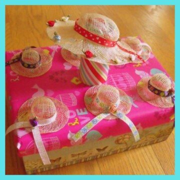 Straw hats on a shoe box craft