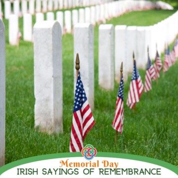 Headstones with American flags plus text banner