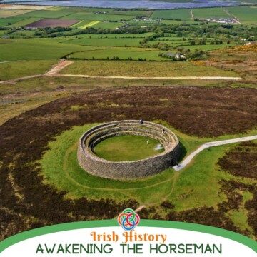 Aerial view of stone fort with text banner