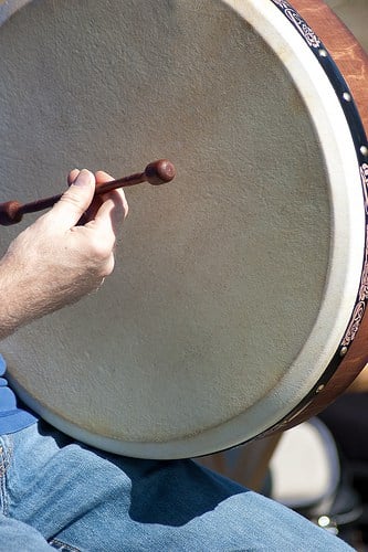 bodhrán | Irish American Mom Beating a bodhran irish drum