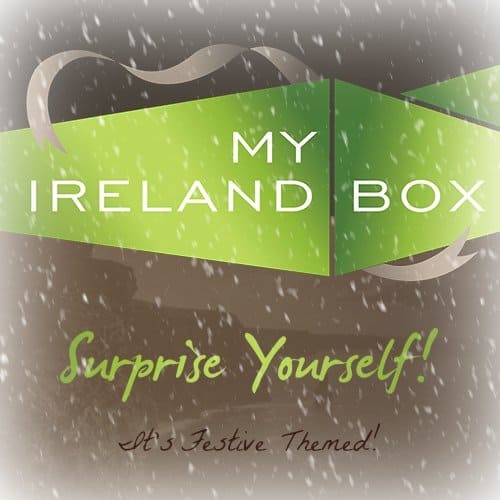 Icon Image for My Ireland Box - Surprise Yourself | Irish American Mom Text on a snow speckled logo for My Ireland Box Festive themed gift