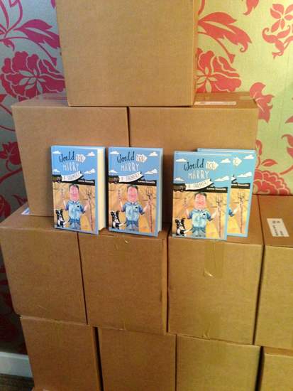 Boxes-of-Would-You-Marry-A-Farmer | Irish American Mom Stacked boxes displaying books