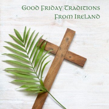 Wooden cross and palm leaf with text overlay