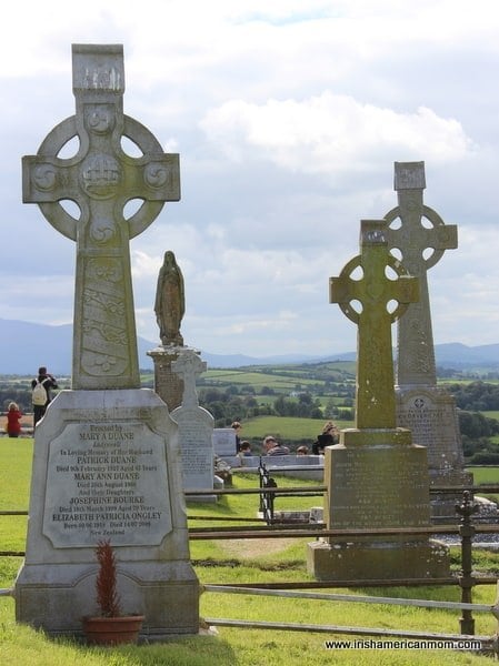 Celtic Crosses at Cashel | Irish American Mom Three Celtic Crosses and statue of Mary on a hill