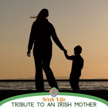 Silhouette of mother and child with text banner