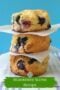 Stack of three blueberry scones with a text banner