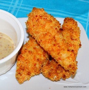 golden chicken tenders on a plate