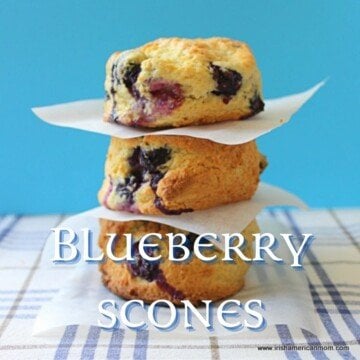 Three scones stacked with text overlay