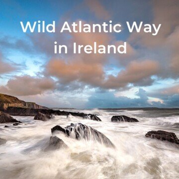 Waves foaming around rocks with text overlay