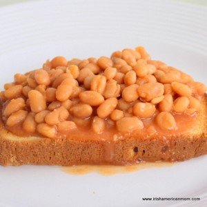 toast with red beans on a white plate