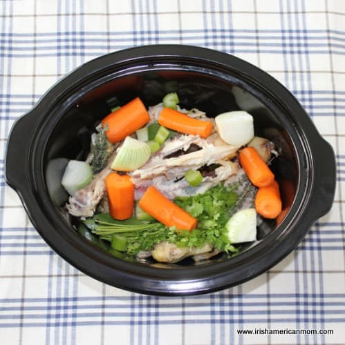 Chicken Stock Ingredients in a Crockpot or Slow Cooker | Irish American Mom Chicken Stock Ingredients in a Crockpot or Slow Cooker