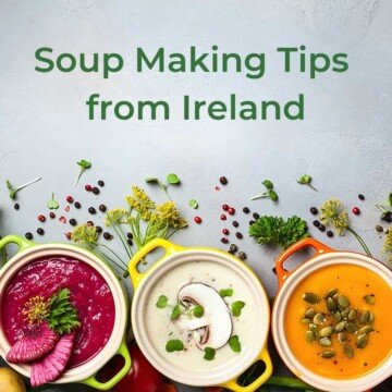Three bowls of soup with text above them