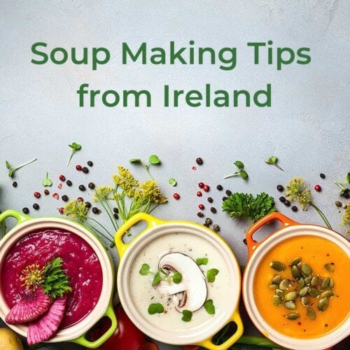Three bowls of soup with text above them