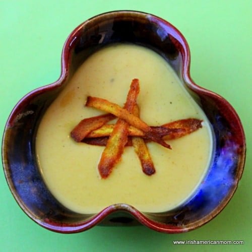 Parsnip, apple and curry soup in a shamrock bowl | Irish American Mom Parsnip, apple and curry soup in a shamrock bowl