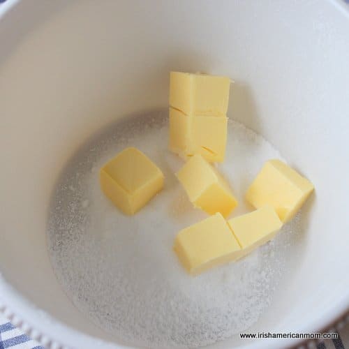 Butter and sugar in a bowl for shortbread