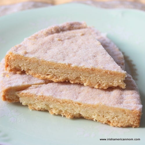 Shortbread stacked to show the texture of the biscuit