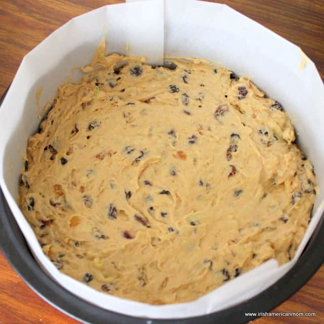 Fruit cake batter in tin | Irish American Mom Fruit cake batter in tin