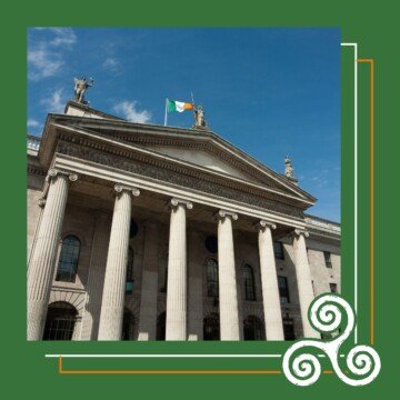 Building with pillars and a flag on top