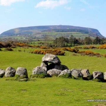 Mountain with a stone monument at its base