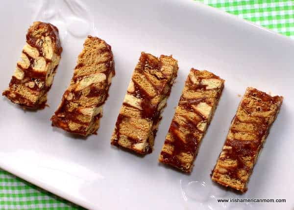 Fingers of Chocolate Biscuit Cake | Irish American Mom Fingers of Chocolate Biscuit Cake on a white plate