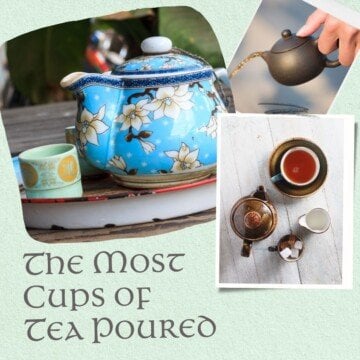 Tea pots and cups in a graphic with text overlay