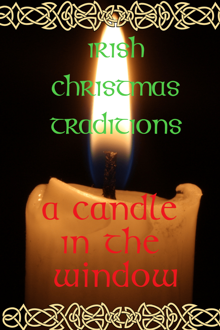 A Candle In the Window - Pinterest Graphic | Irish American Mom Text on a graphic featuring a lit candle