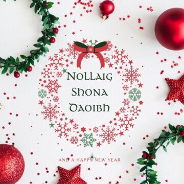 Christmas wreath and decorations with text overlay