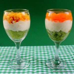 Mango and grapes or kiwi and mandarin oranges for Irish flag desserts