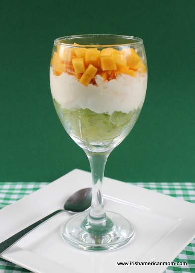 Mango, grape, meringue and cream layered for an Irish flag dessert | Irish American Mom Mango, grape, meringue and cream layered for an Irish flag dessert
