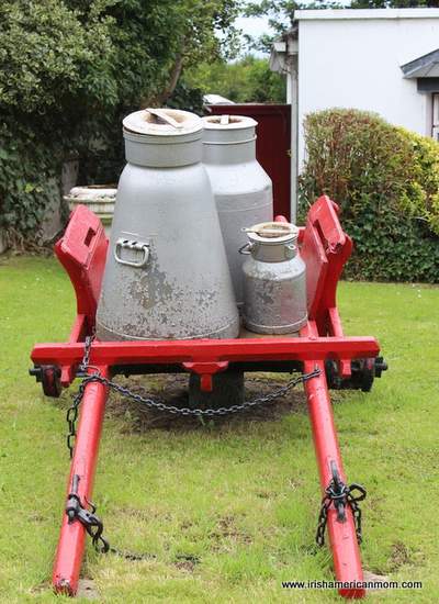 Milk Churns on a cart in Adare County Limerick | Irish American Mom Milk Churns on a cart in Adare County Limerick