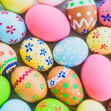 Multi colored painted and decorated Easter eggs