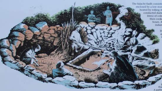 Artist's representation of the stone huts at Drombeg, County Cork | Irish American Mom Artist's representation of the stone huts at Drombeg, County Cork