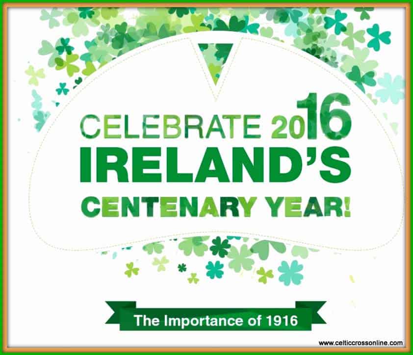 Infographic Celebrate 2016 | Irish American Mom Text on a white graphic with green shamrocks for 1916