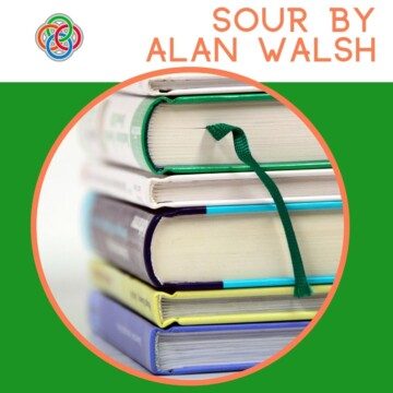 Book stack with text banner
