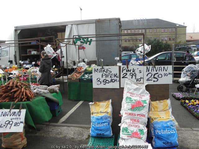 Potatoes for sale at an open air market 