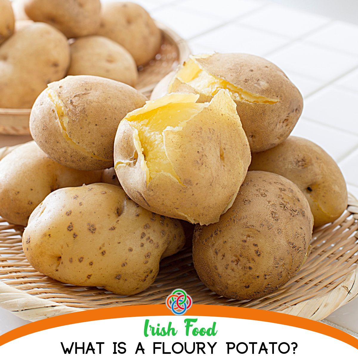What is a floury potato | Irish American Mom Boiled potatoes in their skins with text banner