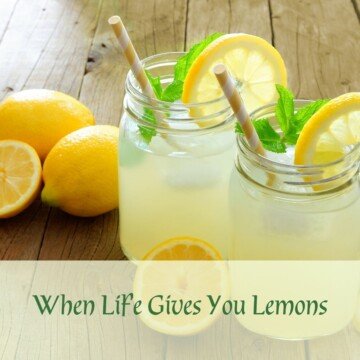 Jars of lemonade and lemons with text overlay
