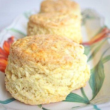 Close up view of buttermilk scones on a plate