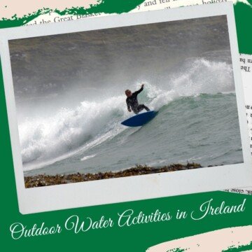Surfing a wave with text banner on a graphic