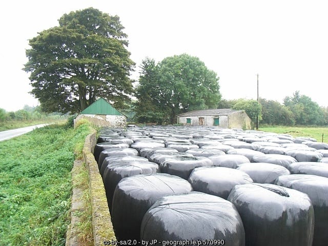 Silage bales by farm sheds in Ireland | Irish American Mom Silage bales by farm sheds in Ireland