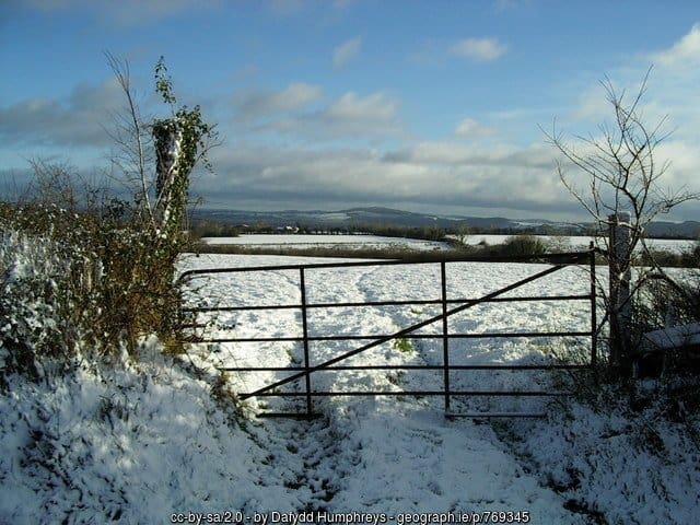 a-snowy-field-and-farm-gate-in-county-tipperary-ireland | Irish American Mom metal farm gate in the snow