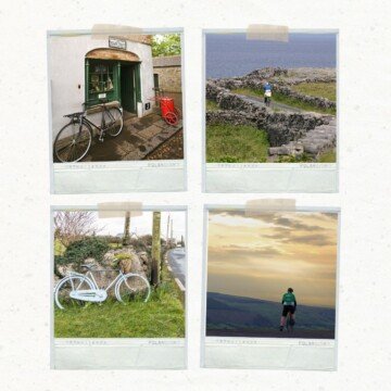 Collage of photographs featuring cyclists and bicycles
