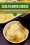 Single-image Celtic-styled poster of golden baked cauliflower cheese in a rustic dish, featuring cream, forest green, and warm orange tones.
