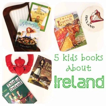 Collage of books with Irish symbols
