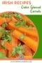 Cooked carrot sticks and parsley in a text graphic