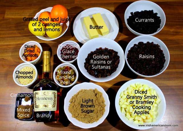 Ingredients for English or Irish style Christmas mincemeat | Irish American Mom Ingredients needed for making homemade mincemeat a festive pie filling