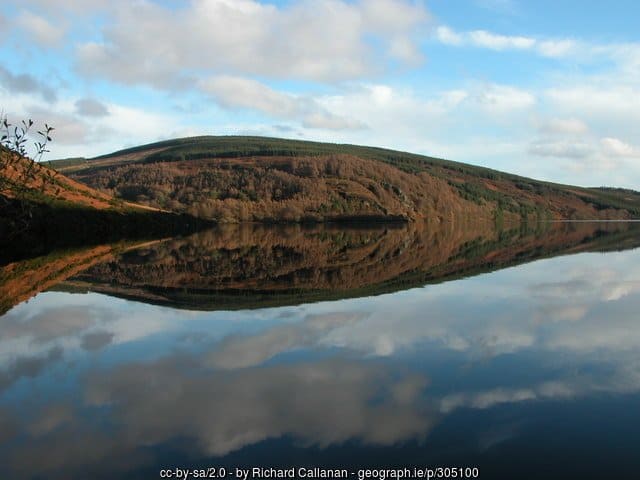 Mirror reflection of mountain in a lake