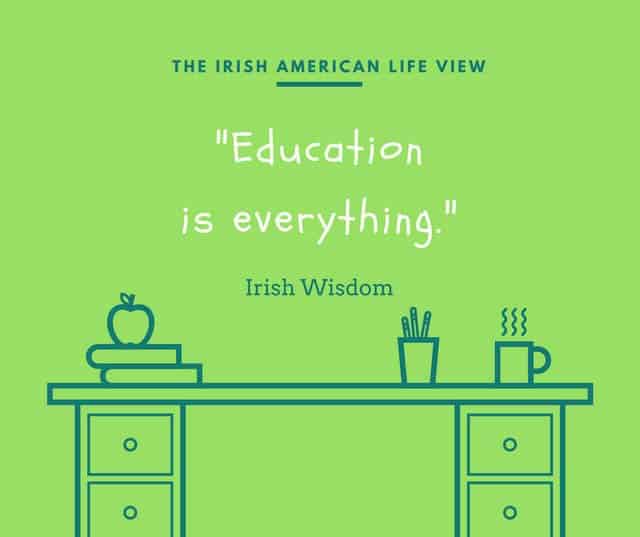 Green graphic with desk stating Education is everything