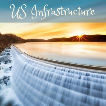 Water flowing over a dam at sunrise with text overlay